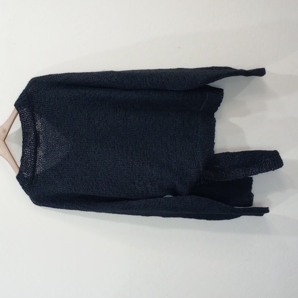 Rodebjer Anisah Blue Tape Yarn Oversize Open Weave Side Tie Sweater, Size XL - Picture 4 of 16